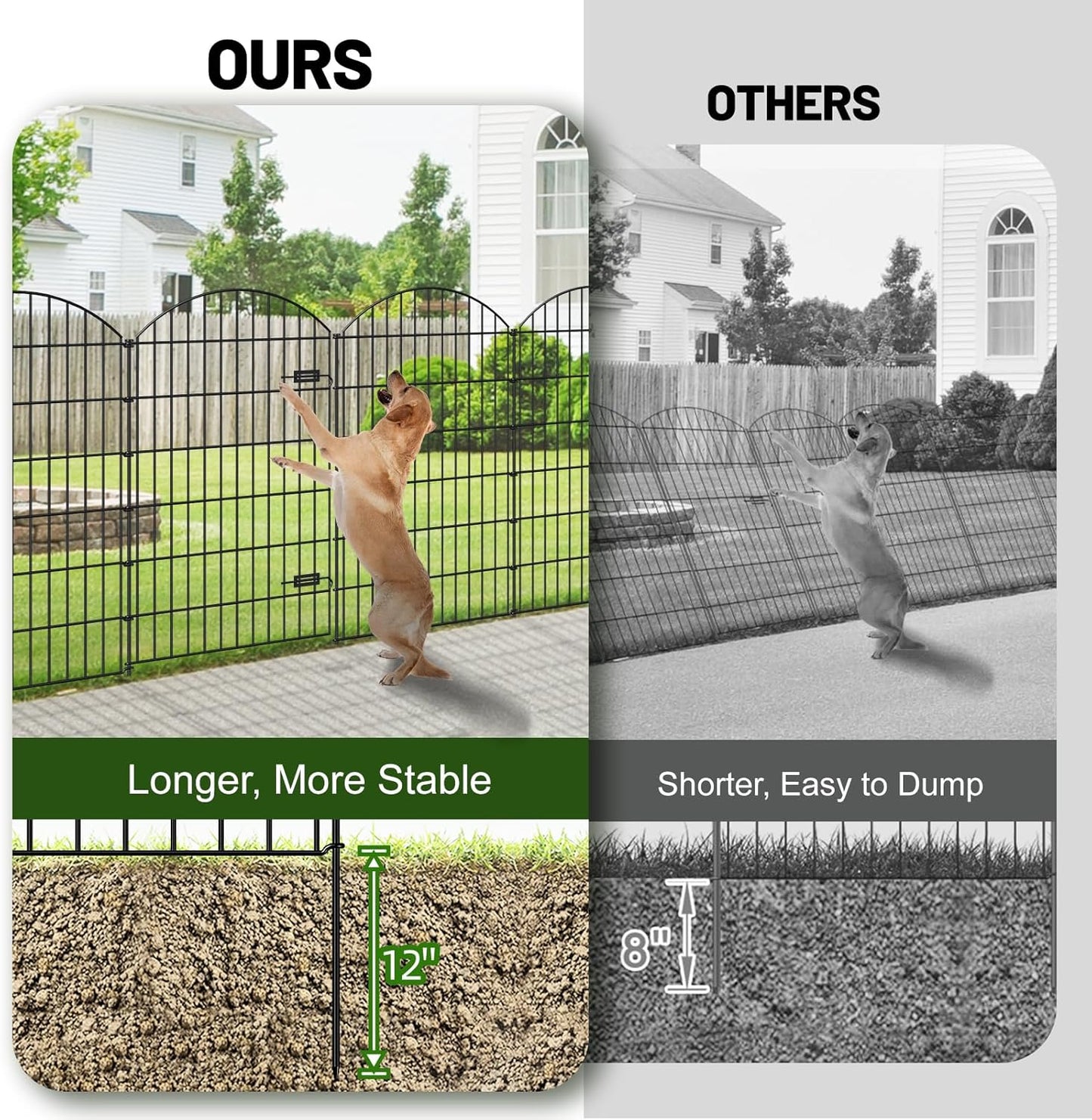 Metal Garden Fence with Gate 48in (H) x 20.3ft (L), 1 Gate+ 7 Panels Dog Fences Border Fence Animal Barrier, No Dig Garden Fencing for Yard Flower Bed Lawn Patio Outdoor, ECG4808G, Black