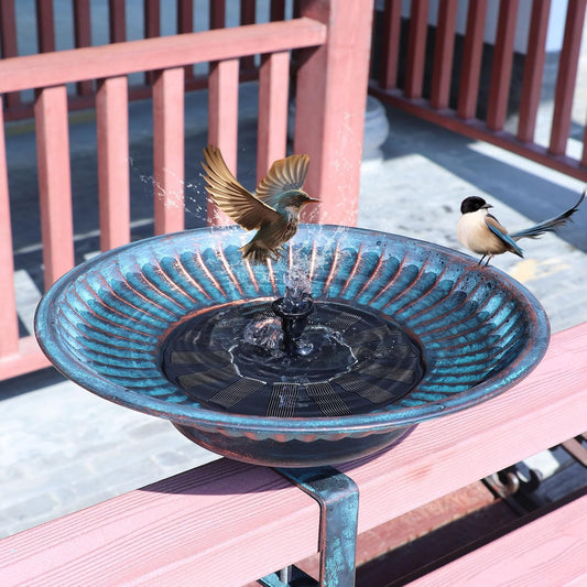 Solar Bird Bath,Deck Bird Bath with Solar Fountain,Metal Bird Bath Bubbler,Deck Mounted Bird Bath,Adjustable Sturdy Balcony Bird Bath,Patio Garden Decor