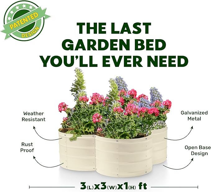 Galvanized Raised Garden Beds Outdoor // 3×3×1 ft Planter Raised Beds for Gardening, Vegetables, Flowers // Large Metal Garden Box (White) // Patented Tool-Free Design