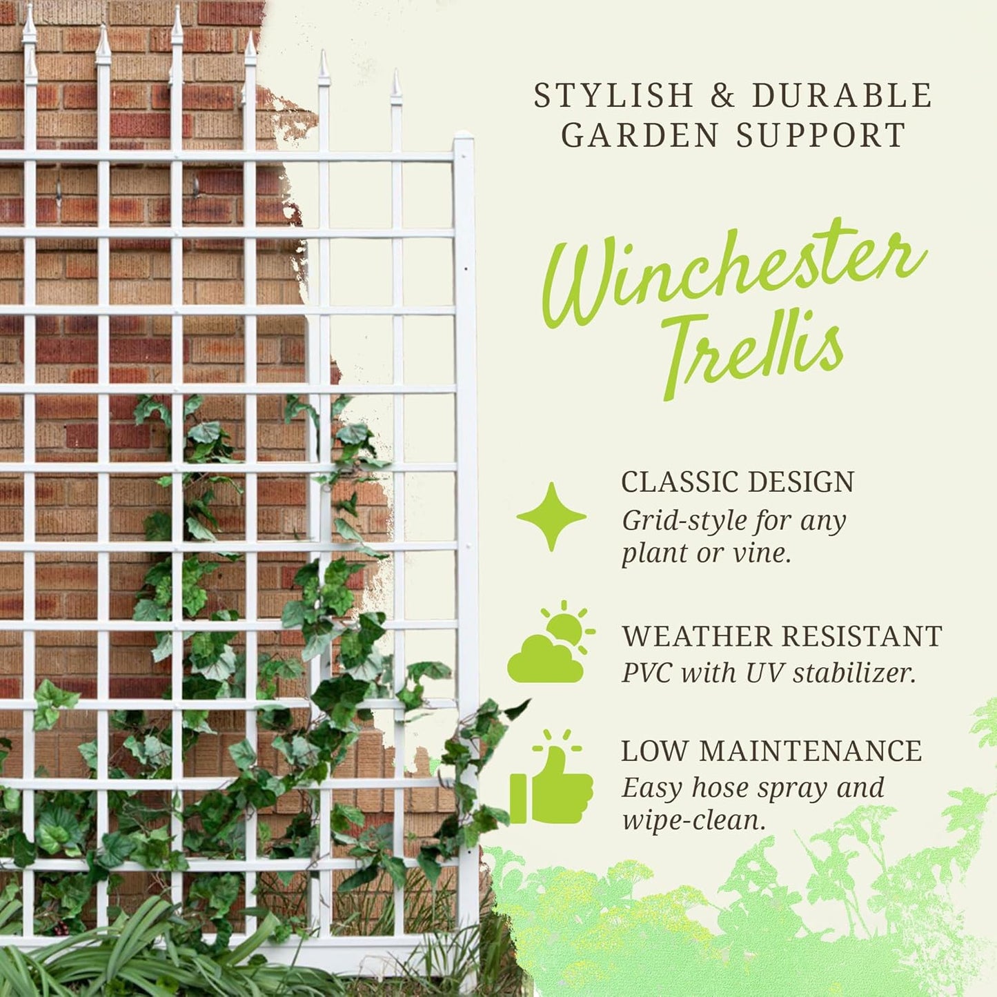 Dura-Trel Winchester 57 x 95 Inch PVC Vinyl Outdoor Garden Patio Trellis, with Wall Mounting Screws, White