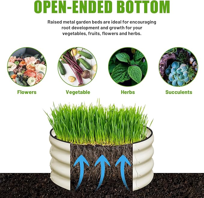 SnugNiture 3 Pcs 2x2x1ft Round Galvanized Raised Garden Bed Kit Outdoor, Metal Planter Box for Planting Plants Vegetables, White