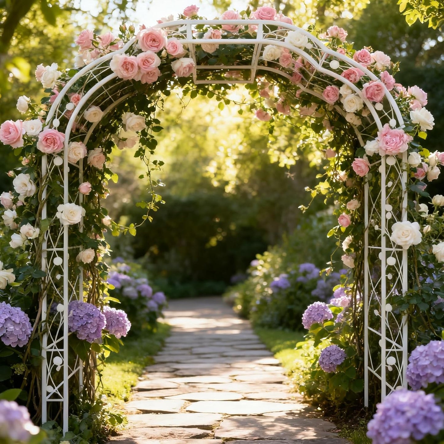 Metal Garden Arch 98.4" H Garden Arbor Trellis for Outdoor Climbing Plants Support Rose Lawn Tall Super Large Event Arch(XL, Cream White)