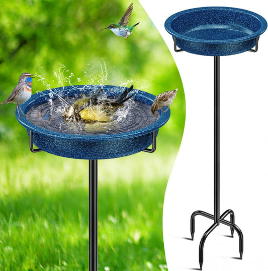 Freestanding Birdbaths Bowl for Outside, Standing Garden Bird Bath Feeder & Bird Bath Bowl, Detachable Decoration Spa Birdfeeder for Outdoor Garden Patio Yard Lawn (Blue)