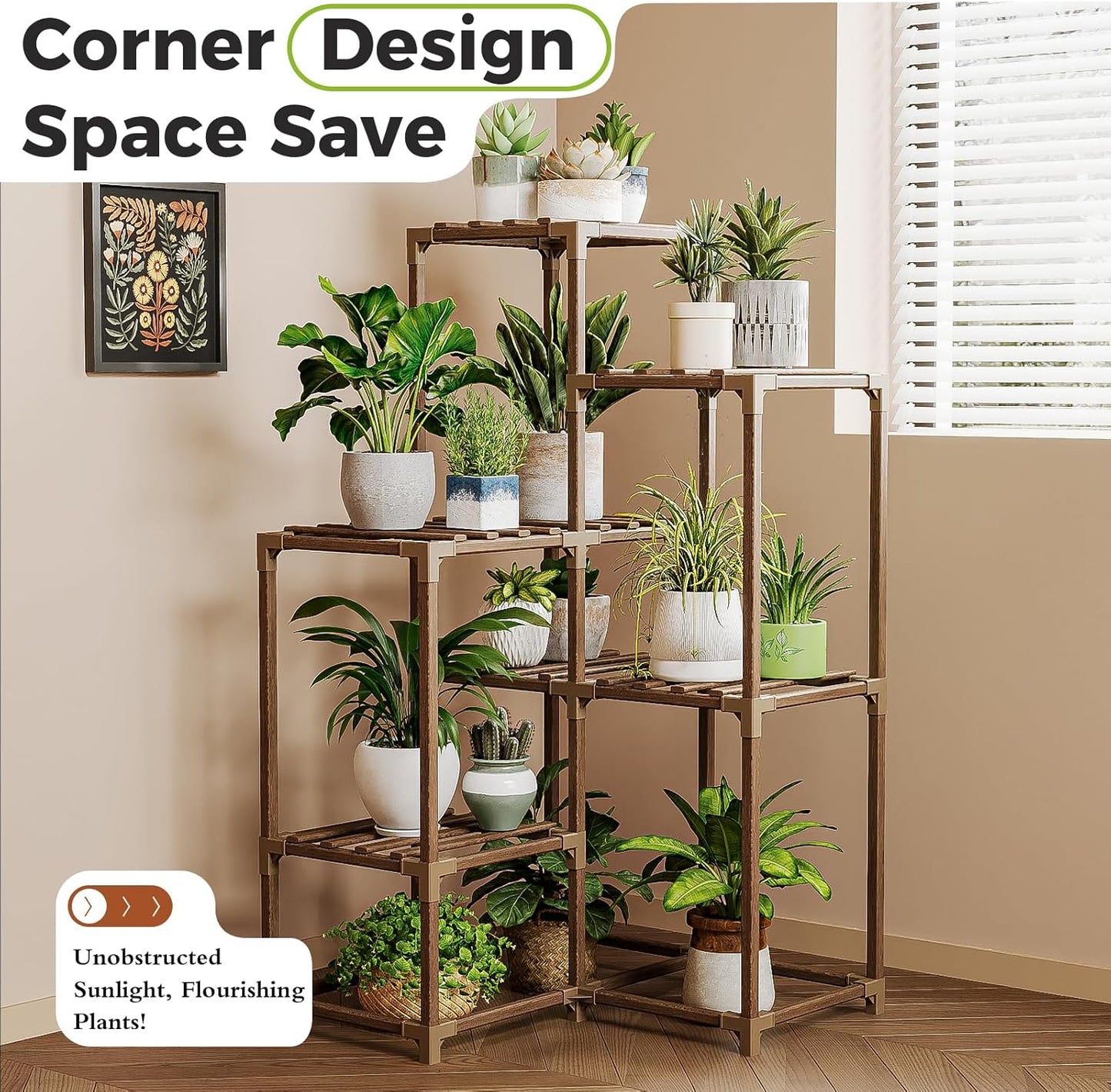 Bamworld Indoor Outdoor Plant Stand Shelf Corner Table 7 Pots Holder for Living Room Multiple Plants Patio Balcony Garden Decor