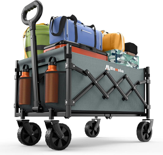 Collapsible Wagon with Wheels, 220 lbs Wagons Carts Foldable Wagon Cart with Flexible Handle, Lightweight Portable Folding Utility Grocery Shopping Cart for Grocery Sports Garden Camping, Gray