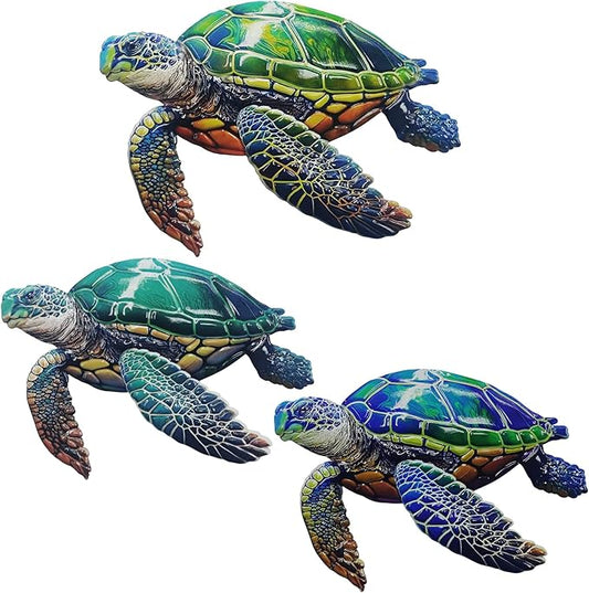 John's Studio 3Pcs Metal Turtle Sea Wall Decor Outdoor Garden Hanging Art Sculptures Home Ocean Theme Decorations for Kitchen Bathroom and Pool