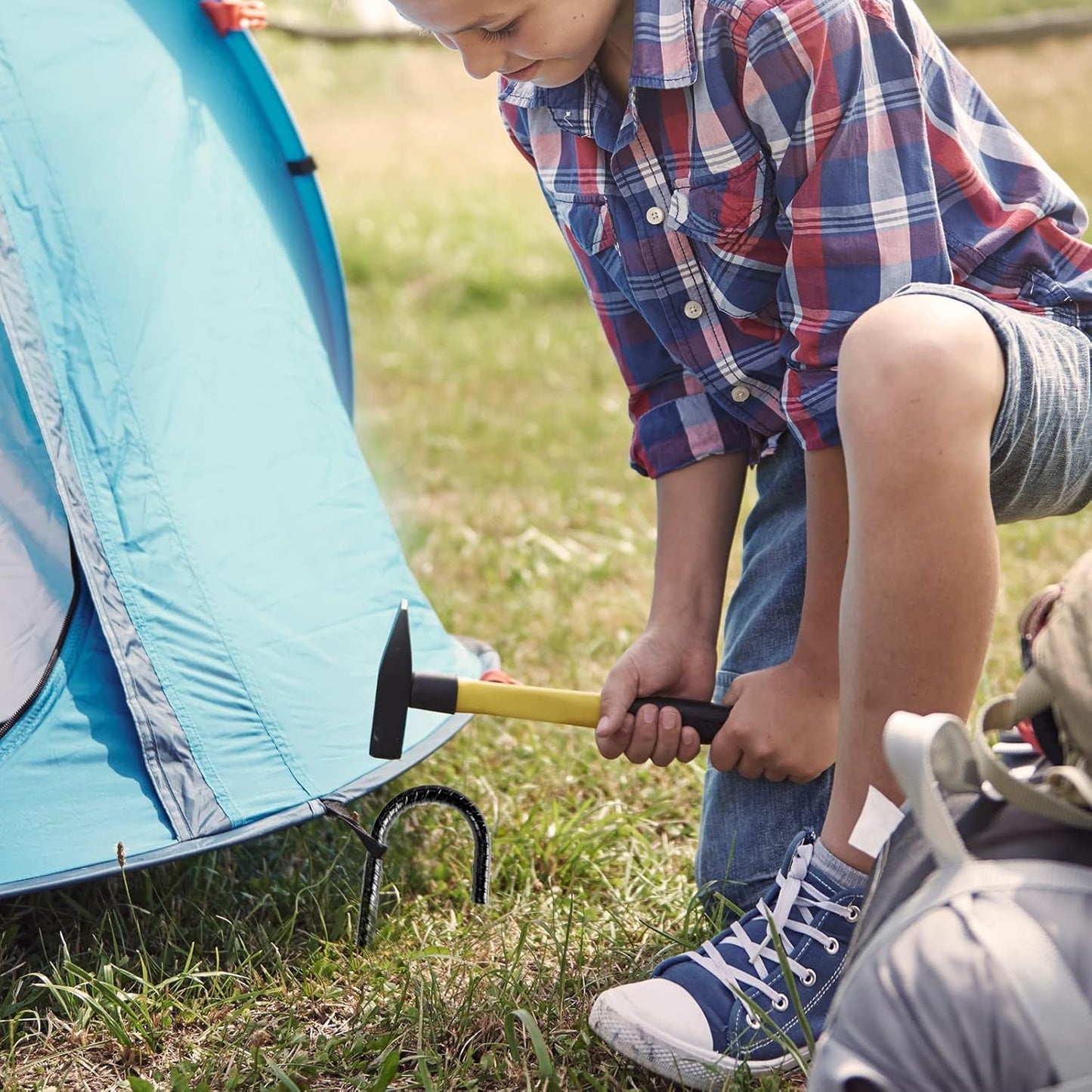 Pack 12 Heavy Duty J Hook Rebar Anchors, Tent Stakes, Steel Ground Anchors, Heavy Duty Garden Stakes for Chain Link Fence (Black)