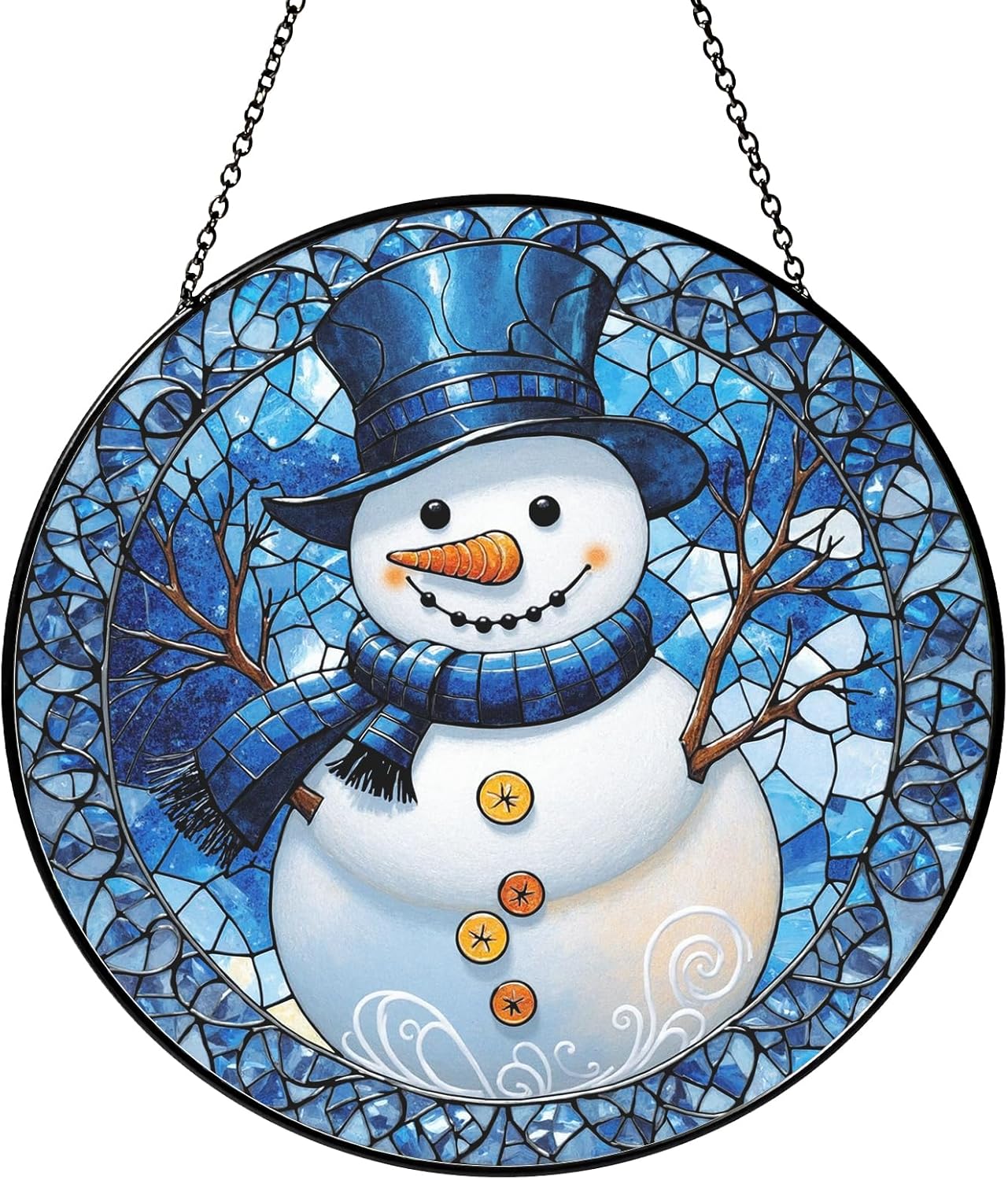 Stained Glass Window Hanging - Winter Snowman Suncatcher for Windows Hanging Whimsical Light Catcher Home Decor Terrace Garden Sun Catcher Gifts for Women Wife Mom Sister Nana 7.8 in