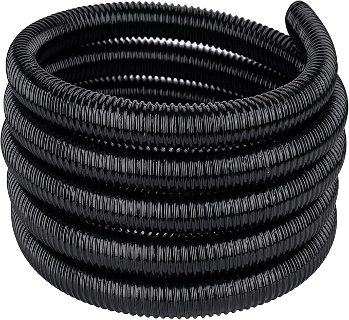 Pond Tubing,1 inch PVC Flexible Pond Hose, Black Corrugated Waterfall Sump Pump Hose,Drainage Pipe, Kinkproof for Garden Ponds, 1"x20FT