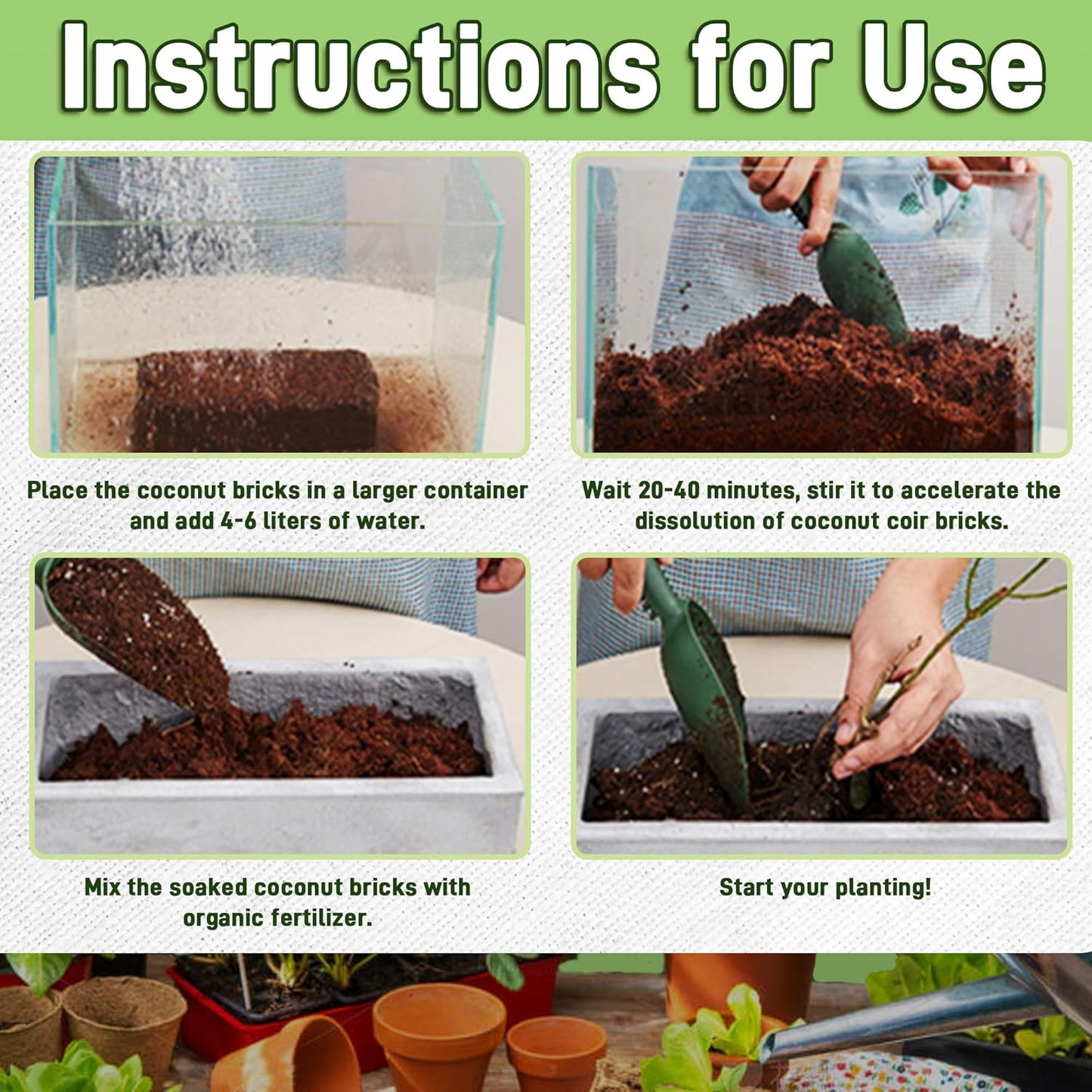 Coco Coir Brick for Plants, 8 Packs 100% Natural Organic Compressed Coconut Coir Fiber with Low EC & PH Balance, High Nutrition Coconut Soil Coco Fiber for Planting, Herbs