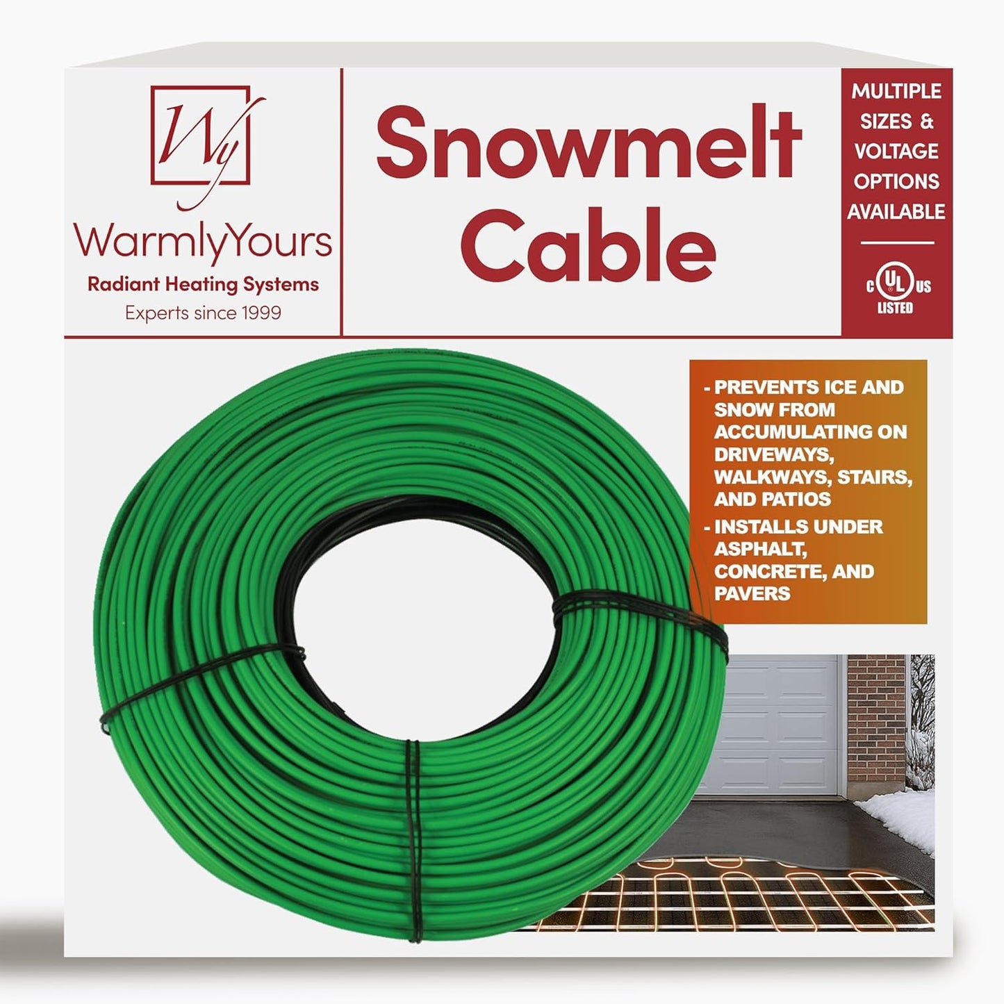 Electric Snow and Ice Melting Underground Cable 377 feet, Covers 125 sqft at up to 38 Watts/sqft, 240V – Radiant Heated Driveways, Walkways, Stairs – Installs Under Concrete, Asphalt, or Pavers