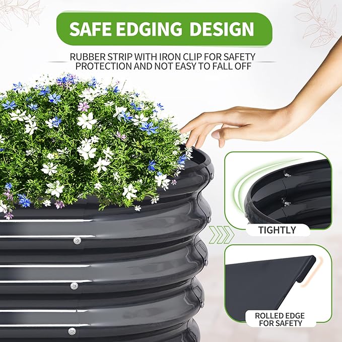 Galvanized Raised Garden Bed Outdoor- Raised Beds for Gardening| Metal Planter Box, Steel Raised Garden Bed Kit with Safety Edging and Gloves for Vegetables, Flower, Herbs (6x2x1.4FT, Gray)