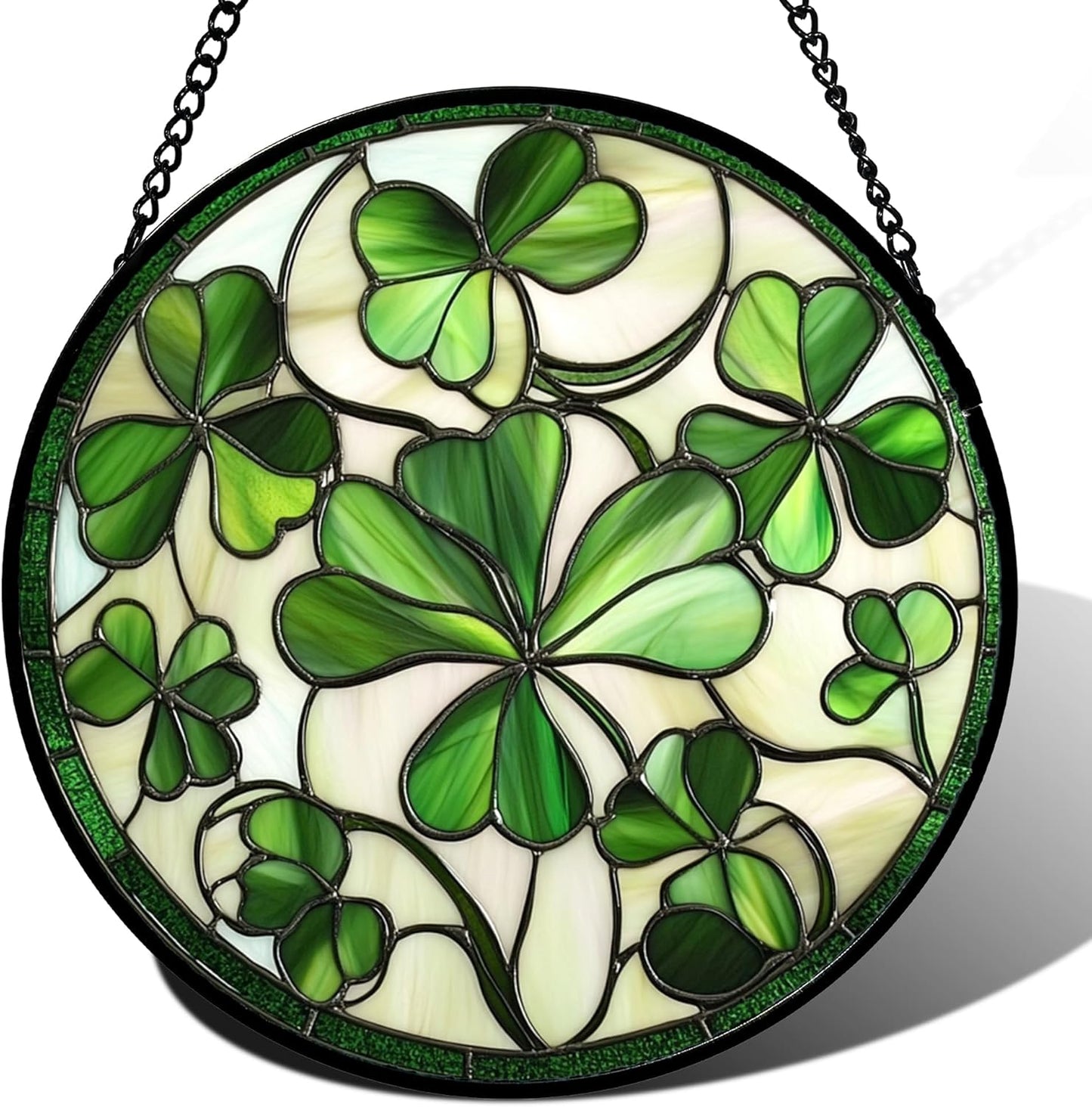Stained Glass Window Hanging - Green Clover Flowers Suncatcher for Doors Garden St. Patrick's Day Plant Floral Sun Catchers Decor Mother's Day Birthday Gifts for Women Men Mom Nana 11.8 in