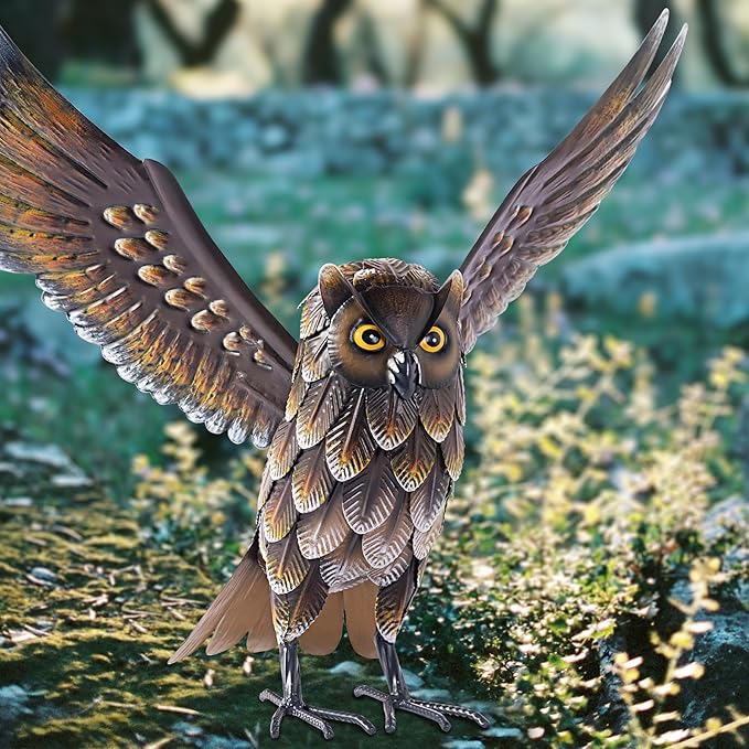 Natelf Garden Owl Sculptures & Statues, Standing Metal Bird Yard Art Sculpture for Patio Backyard Pond Outdoor Decorations