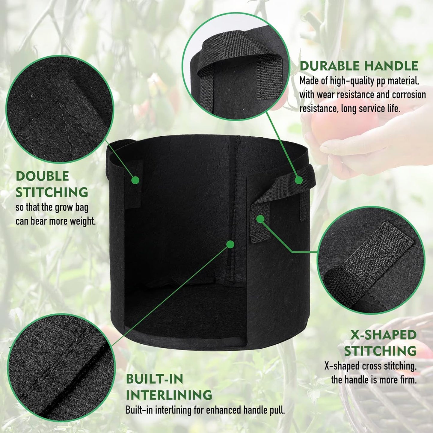 Grow Bags 5 Gallon Thickened Fabric Planting Bag 5-Pack Plant Pots with Handles