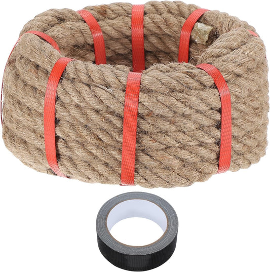 MECCANIXITY Jute Rope 0.7 Inch x 30ft, Thick Twine Rope Ropes Braided Jute Twine Natural Brown Burlap Cord String Heavy Twisted with Tape for Decorative Crafts Railing Swing Tug of War