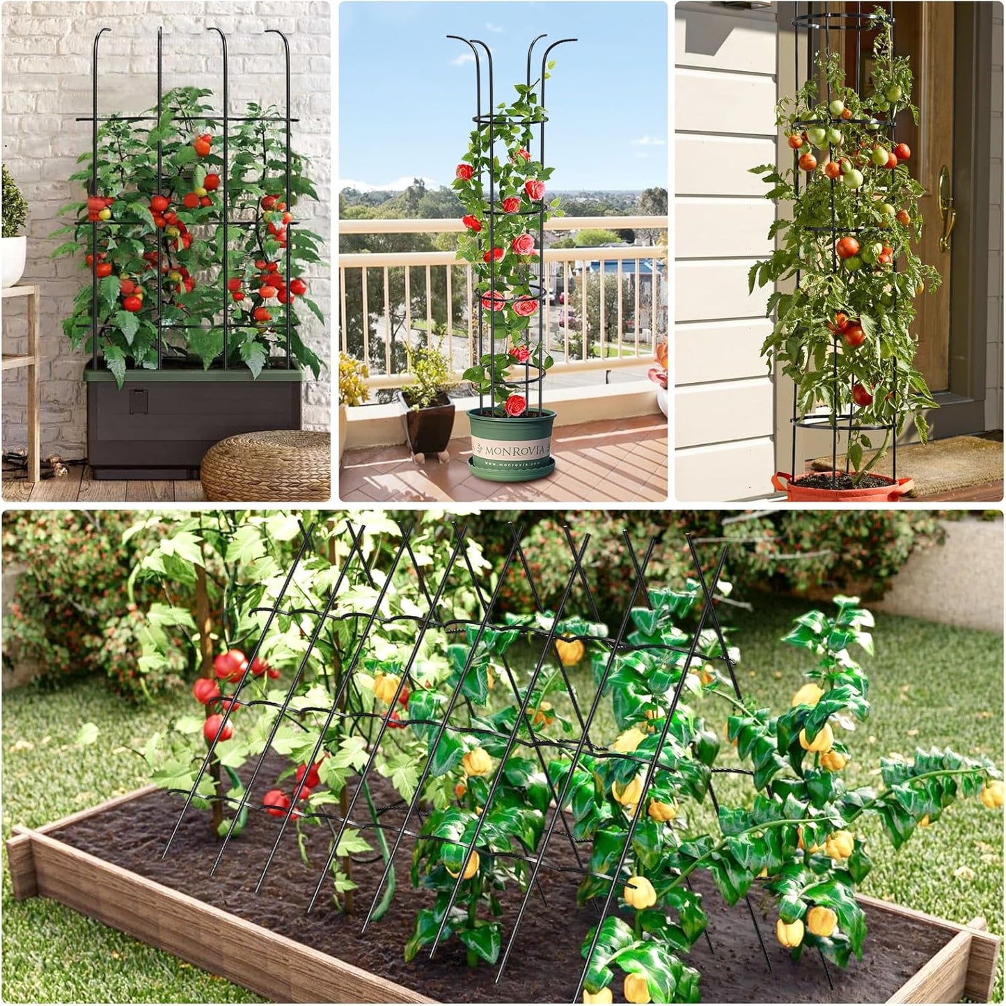 Tower Obelisk Garden Trellis for Climbing Plant，73.6inch Rustproof Metal Potted Plant Climbing Support for Indoor Outdoor Flowers Vegetable Fruits Vines Support （1pcs）