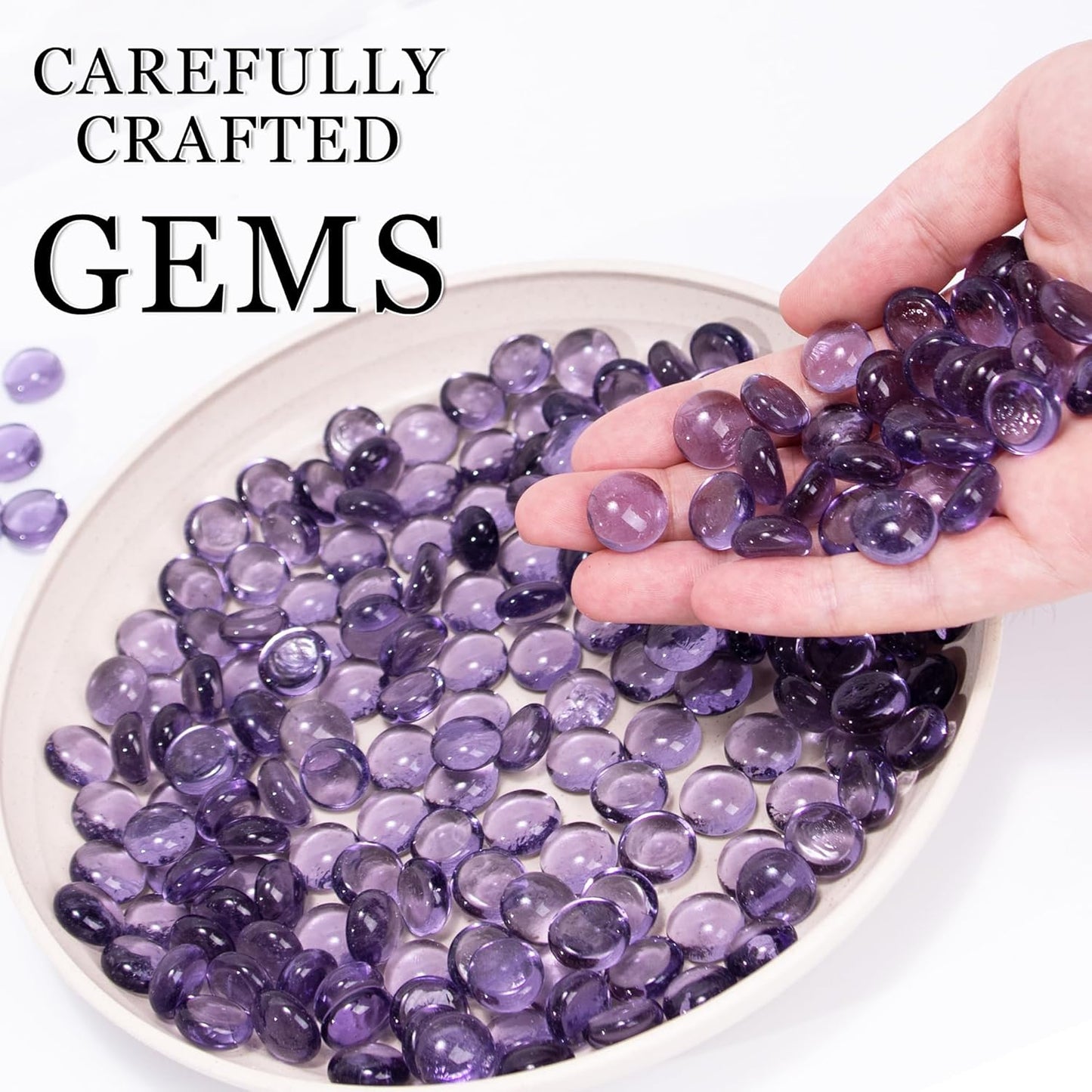 Meschett 50PCS Mini Glass Gems,Purple Mancala Stones Flat Bottom Marble Beads for Home Decorative Art Craft Vase Filler(0.5"~0.7")
