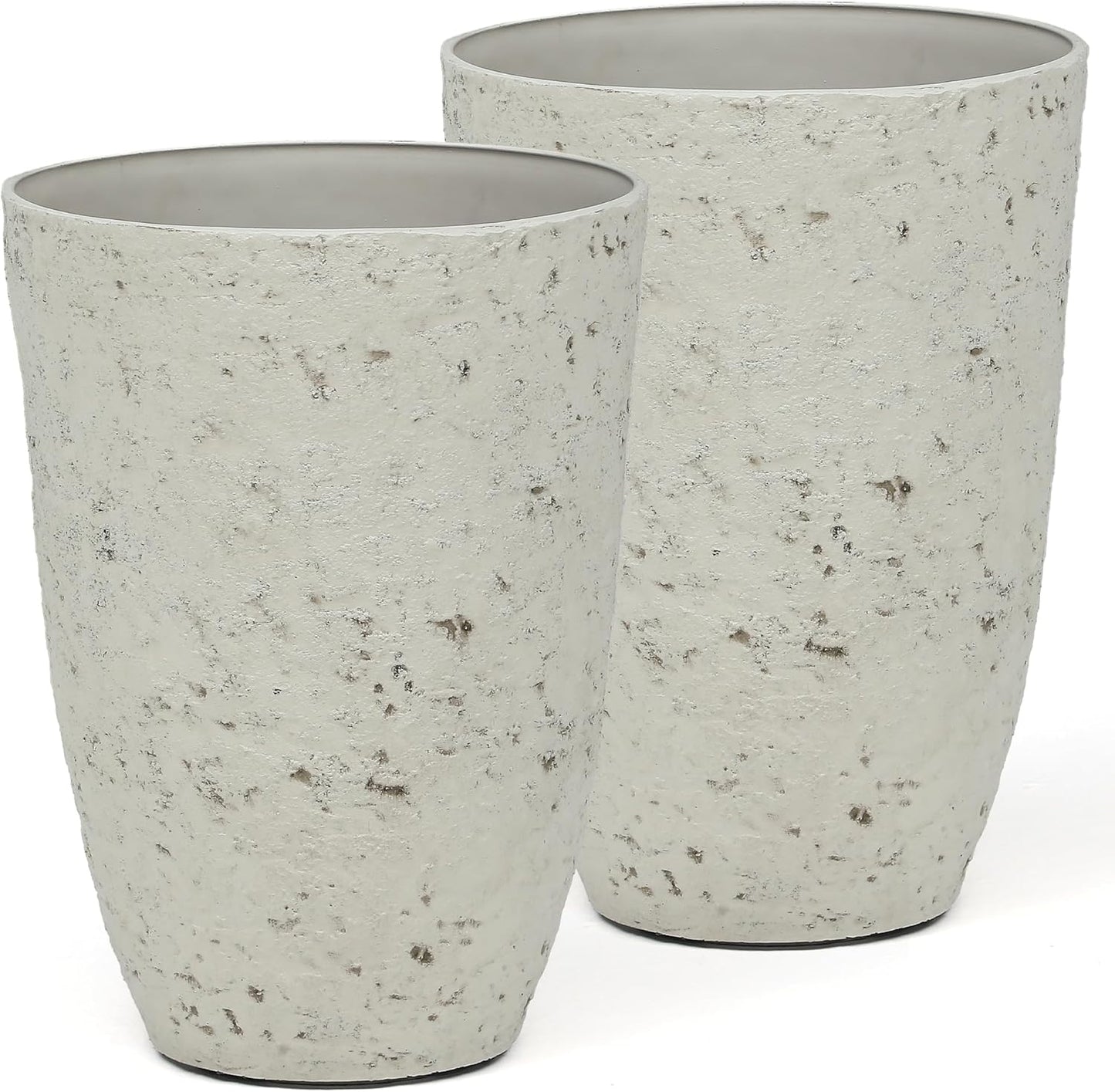19.5" Resin Tall Planters for Outdoor Plants, Set of 2 Country White Large Flower Pots with Handmade Birch Bark Texture, Heavy-Duty and Weather-Resistant for Year Round Indoor Outdoor use