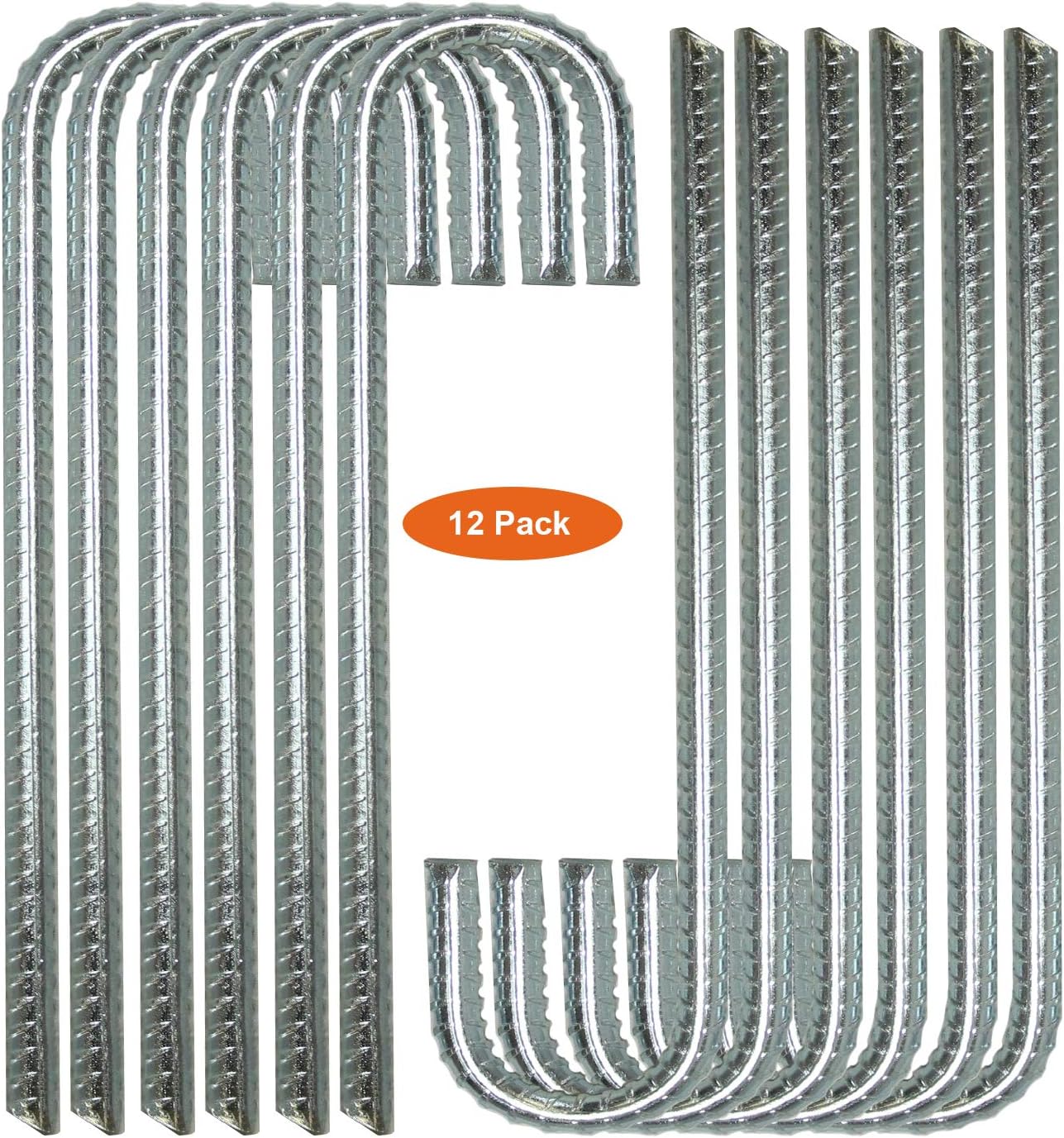 Ashman Rebar Stake Anchor 12 Inches Long (12 Pack), Ideal for Securing Animals, Tents, Canopies, Sheds, Car Ports, Swing Sets. Rust-Resistant and Made of Solid Premium Galvanized/zinc-Coated Metal.