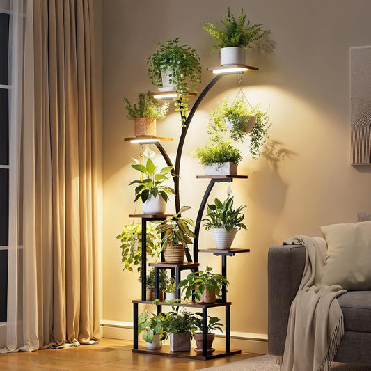Plant Stand Indoor with Grow Lights, 9 Tiered Tall Plant Shelf Indoor, 63" Corner Plant Stand for Indoor Plants Multiple, Metal Plant Shelves, Large Plant Stands for Home, Patio, Balcony