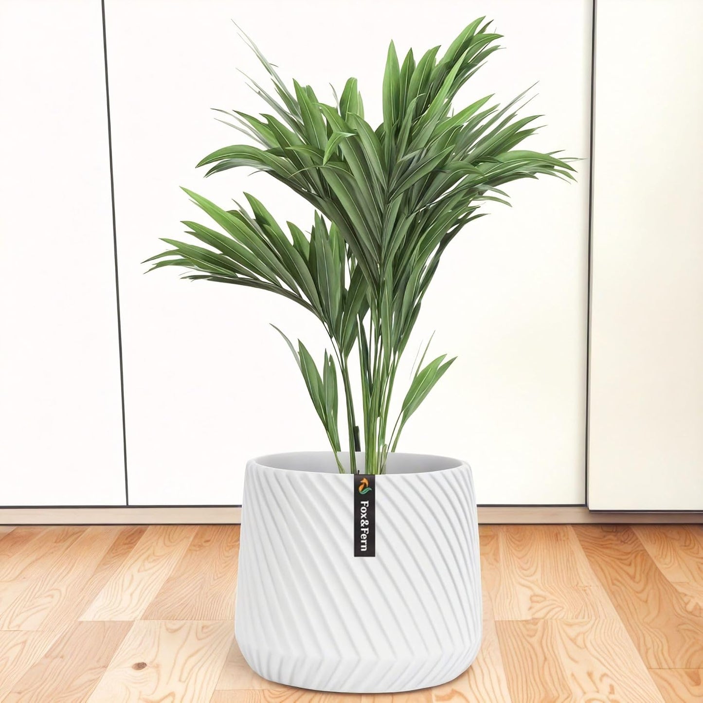 Fox & Fern 10 Inch Plant Pot with Drainage Plug — Premium Polystone White Plant Pot; Modern Planter with 3D Texture and Ceramic Finish; 10 Inch Pots for Plants Indoor & Outdoor