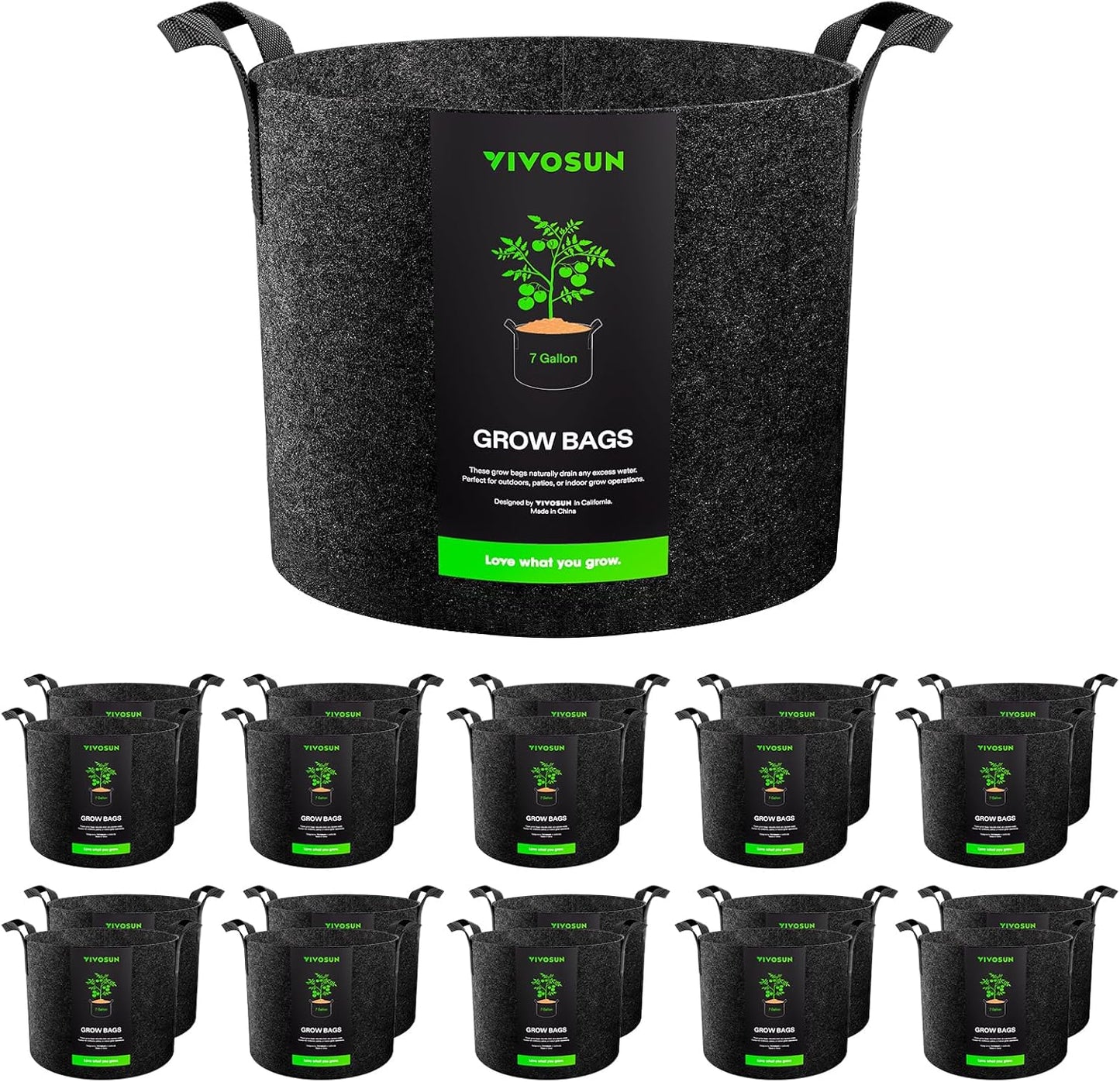 VIVOSUN 20-Pack 7 Gallon Grow Bags, Heavy Duty Thickened Nonwoven Fabric Pots with Handles for Flowers Fruits and Vegetables Black