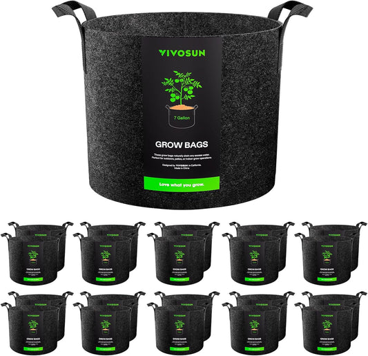 VIVOSUN 20-Pack 7 Gallon Grow Bags, Heavy Duty Thickened Nonwoven Fabric Pots with Handles for Flowers Fruits and Vegetables Black