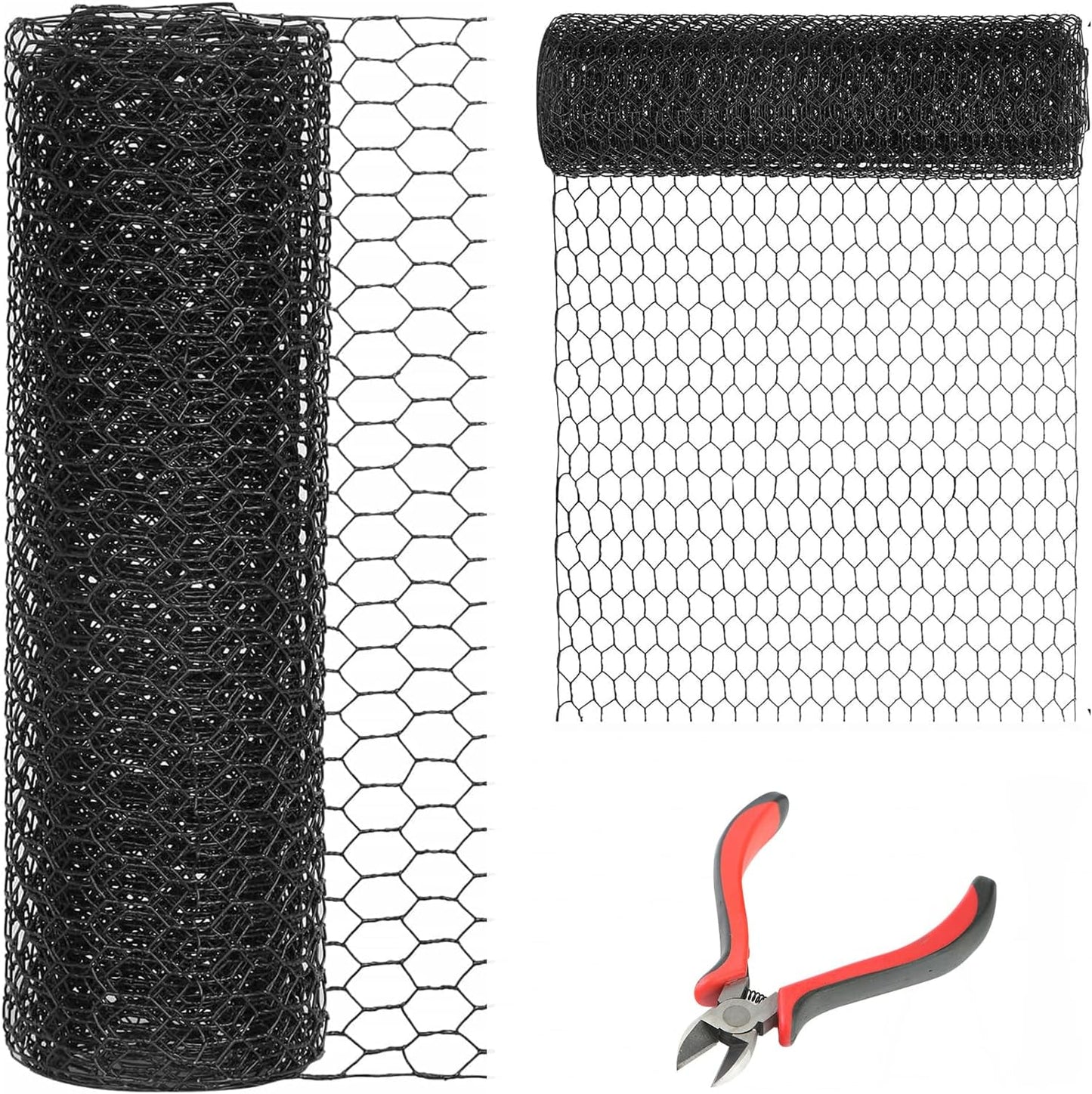 12'' x 150' Black Chicken Wire Mesh Fence, 20 Gauge Galvanized Poultry Netting and 1 inch Garden Mesh Fence Roll, Chicken Wire for Floral Arrangements/Crafts/Farm/Livestock/Pet Protection