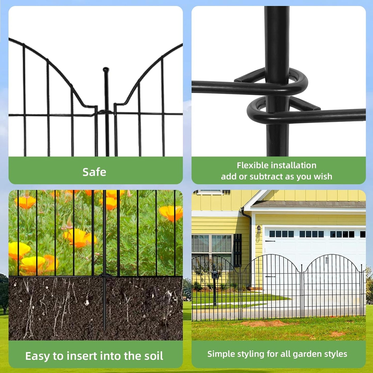10 Panels No Dig Decorative Garden Fence for Yard, 40in (H) x 23.6ft (L) Rustproof Metal Wire Temporary Dog Fence, Animal Barrier Fencing Patio Panel Border with Temporary Ground Stakes