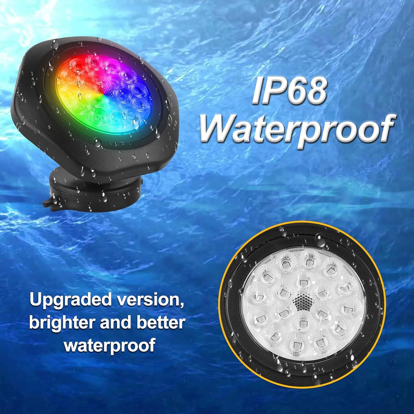 RGBW Pond Lights with Timer, 18 LED Super Bright Underwater Submersible Fountain Lights Color Changing Spotlights, Remote Control IP68 Waterproof for Fish Aquarium Tank Garden Pool (Set of 4)