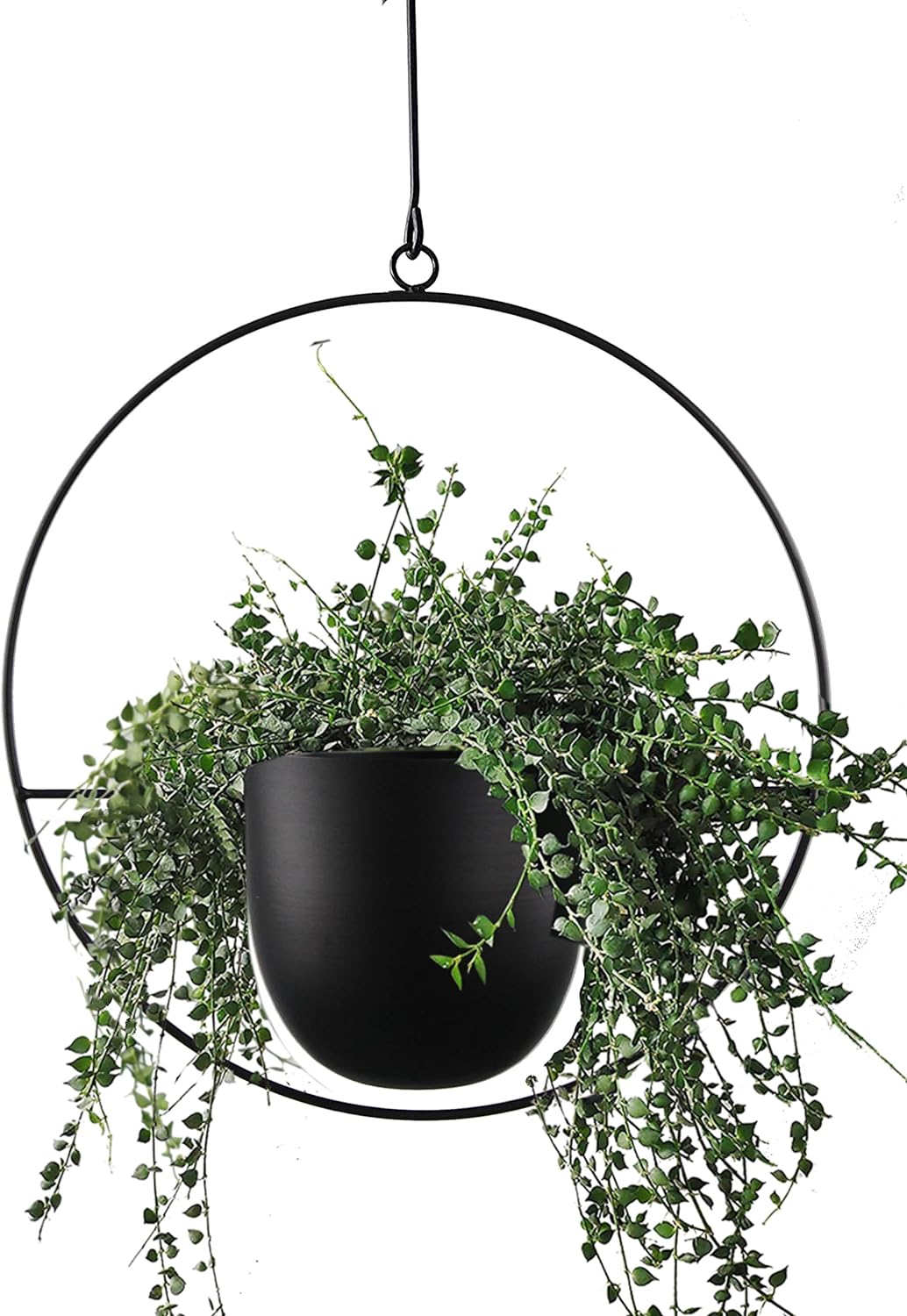 Hanging Planter for Indoor Outdoor Plants Metal Mid Century Minimalist Wall Ceiling Plant Hanger, Hanging Flower Pot Basket Holder for Home Office Décor(Black)