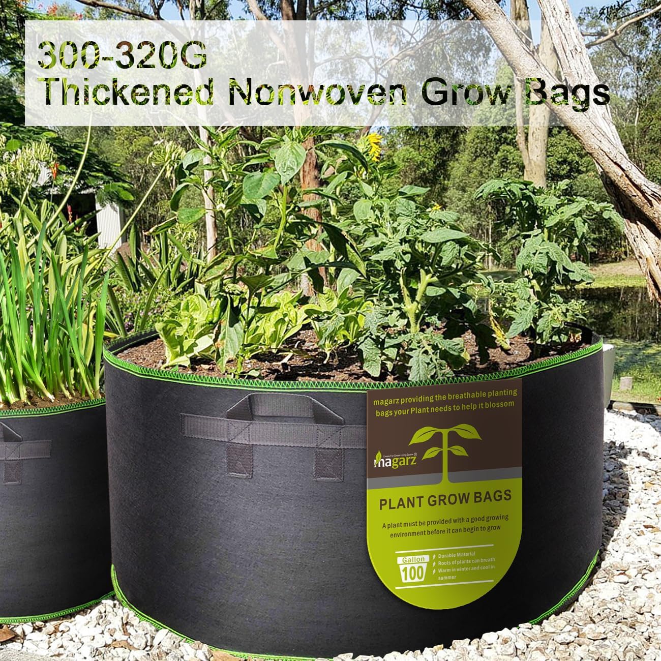 2-Pack 100 Gallon Fabric Flower Pots Garden Felt Grow Bags with Handle (Black)