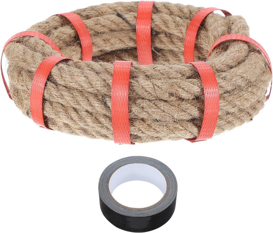 MECCANIXITY Jute Rope 0.5 Inch x 15ft, Thick Twine Rope Ropes Braided Jute Twine Natural Brown Burlap Cord String Heavy Twisted with Tape for Decorative Crafts Railing Swing Tug of War