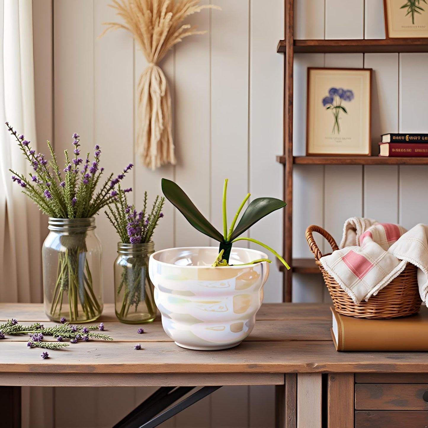 Pots for Indoor Plants, Rainbow Pearl Glaze Planters 2 Pieces with Drainage Hole, 6 Inch Round Modern Garden Pots for Flower Snakes Succulents, White and Pink