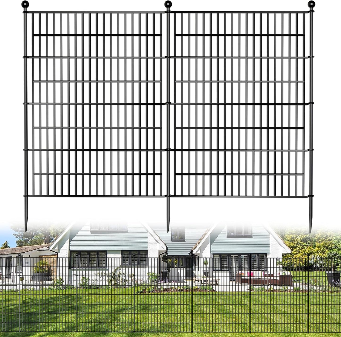 8 Panels No Dig Decorative Outdoor Garden Fence for Yard, 48 in(H) X 21 ft(L) Animal Barrier Fencing Rustproof Metal Wire Panel Border for Dog, Rabbits, and Patio Temporary Ground Stakes