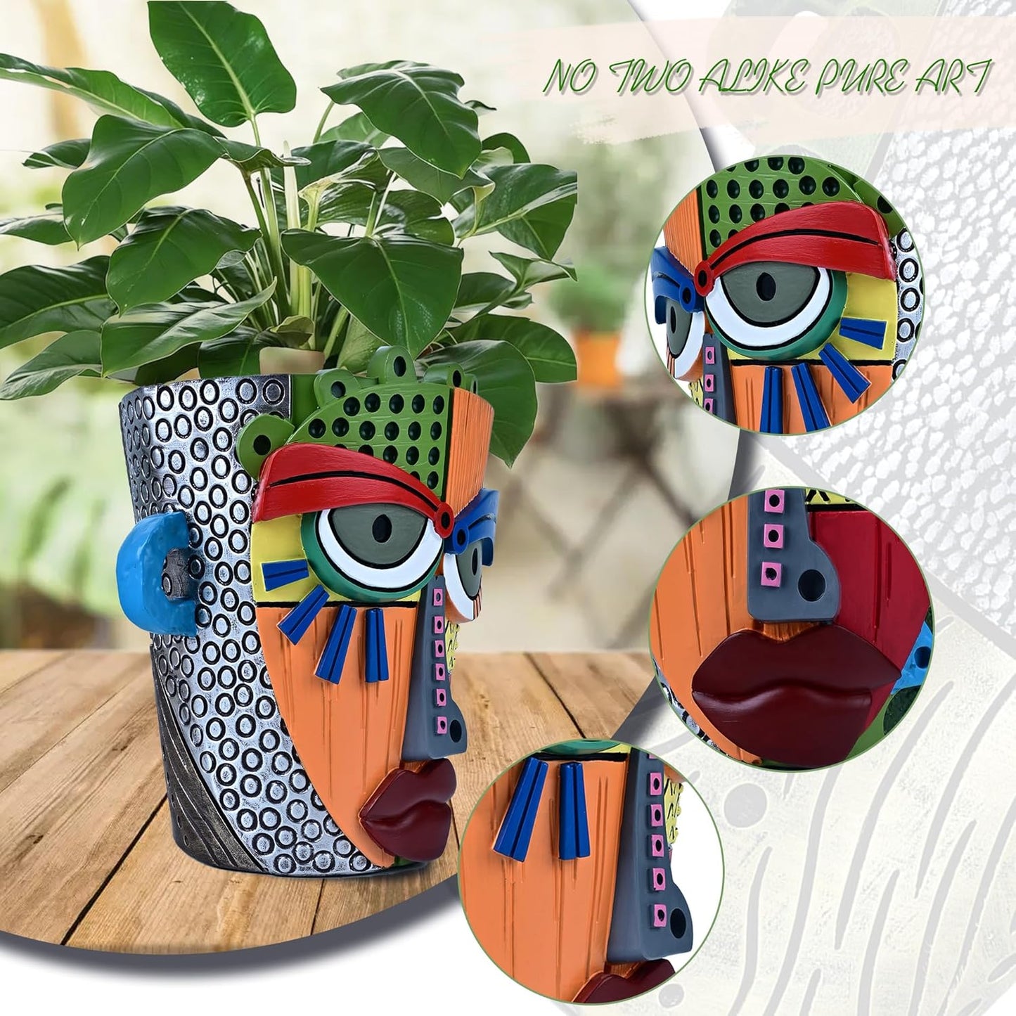 Bohemian Face Planter Pots for Plants,Hand-Painted Colorful Flower Pots with Drainage, Indoor Outdoor Garden Decor Gift(Modern,Large)