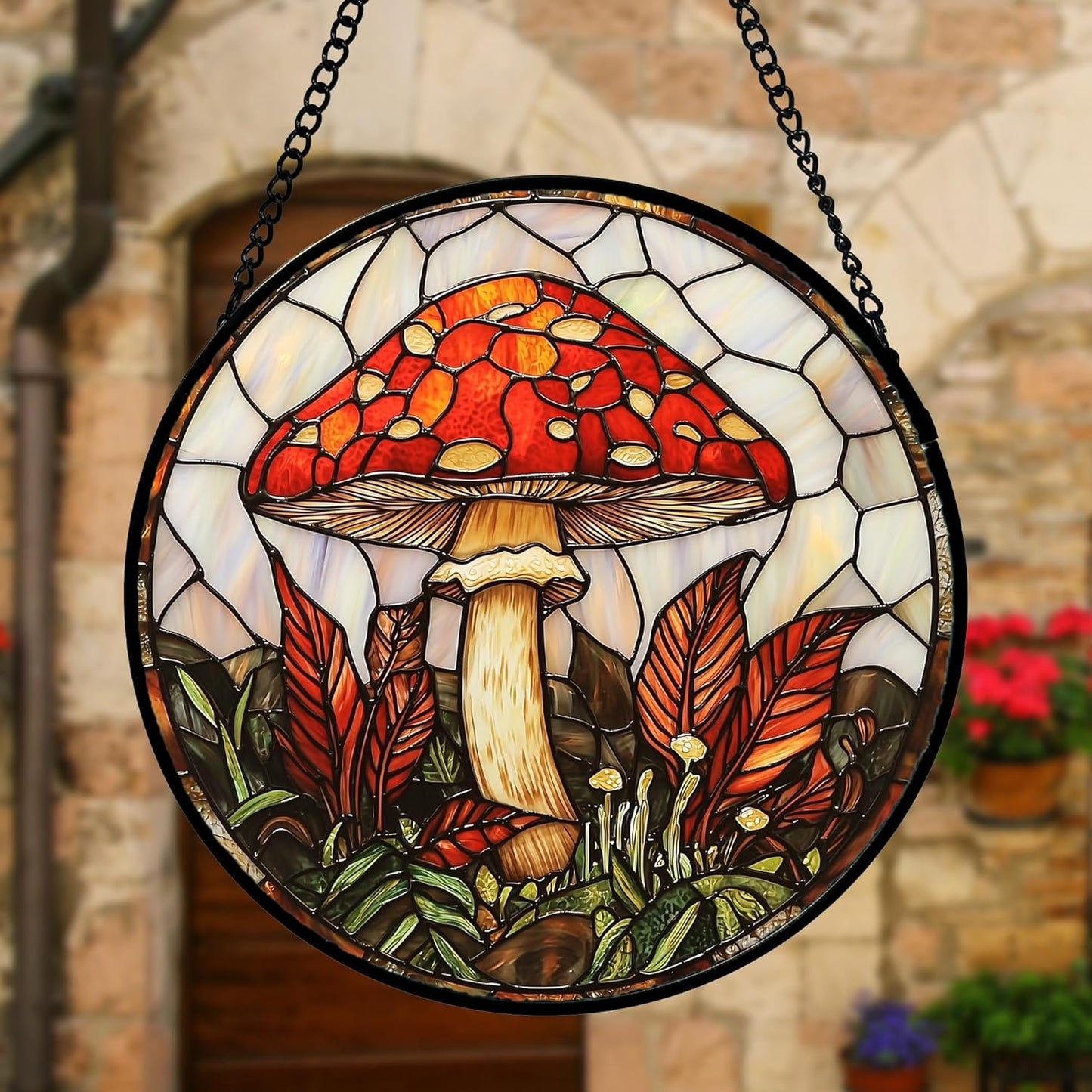 Stained Glass Window Hanging, Big Red Mushroom Suncatcher for Doors Home Sun Catchers Decoration and Christmas, Mother's Day Birthday Gifts for Women, Men, and Mom 6.3 in