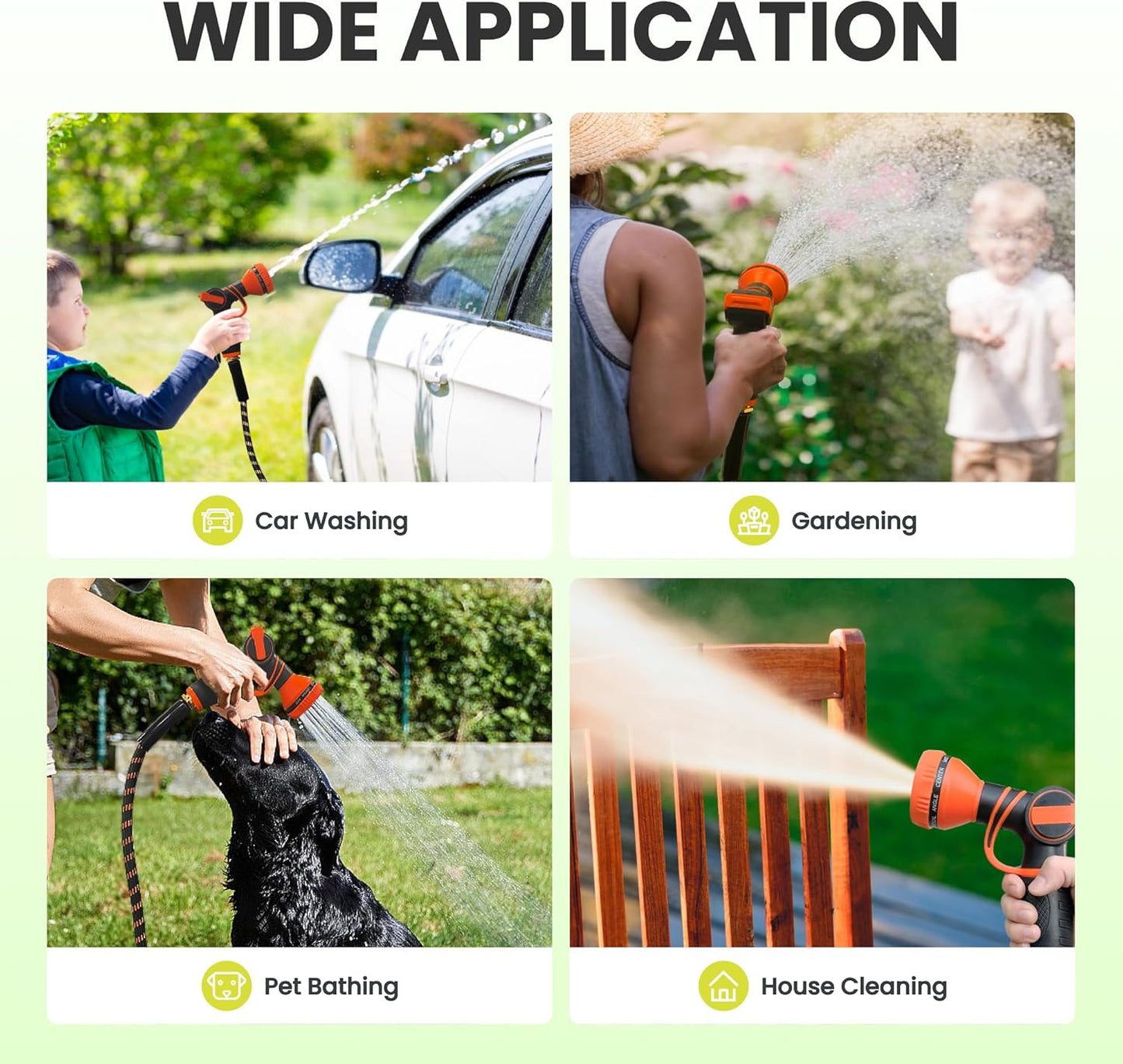 Giraffe Tools Garden Hose 75FT 1/2” Non-Expandable Lightweight Flexible Water Hoses Burst 600 psi with 9 Spray Function Nozzle Heavy Duty Hose