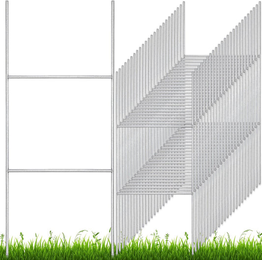 60 Pcs H Stakes for Yard Signs 24'' x 10'' Metal Heavy Duty H Frame Lawn Wire Stakes Weatherproof Metal Sign Holder Bulk for 4mm 5mm Corrugated Signs Board Guidepost Yard House Garden Decor