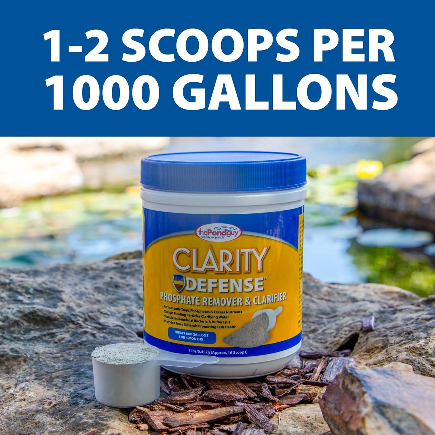 The Pond Guy Clarity Defense Water Garden Flocculant, Clear Cloudy Water, Stimulate Beneficial Microbe Growth, Fish, Plant & Animal Safe, 8 lbs