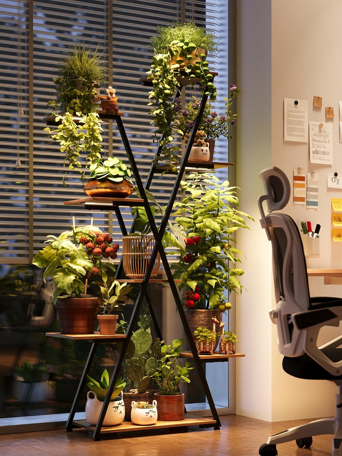 Lighted Plant Stand with Grow Lights – Tall Large Tiered Metal Corner Shelf Rack for Multiple Indoor Living Room Flower