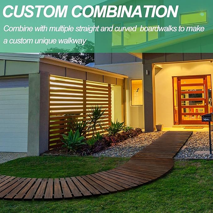RELIANCER 6' Wooden Garden Pathway,Outdoor Roll Out Cedar Curved Walkway,Patio Path Decorative Garden Boardwalk Walkways,Weather-Resistant Roll Up Beach Wood Road Floor,Wedding Party Pathways