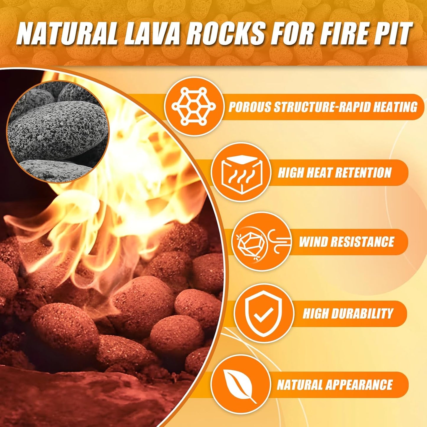 CJGQ 18 Lb Lava Rocks for Fire Pit,2"-3" Natural Pebbles Tumbled Lava Rock,Round Fire Pit Rocks for Portable Fireplaces Propane Gas Fish Tank Landscaping Garden Decoration