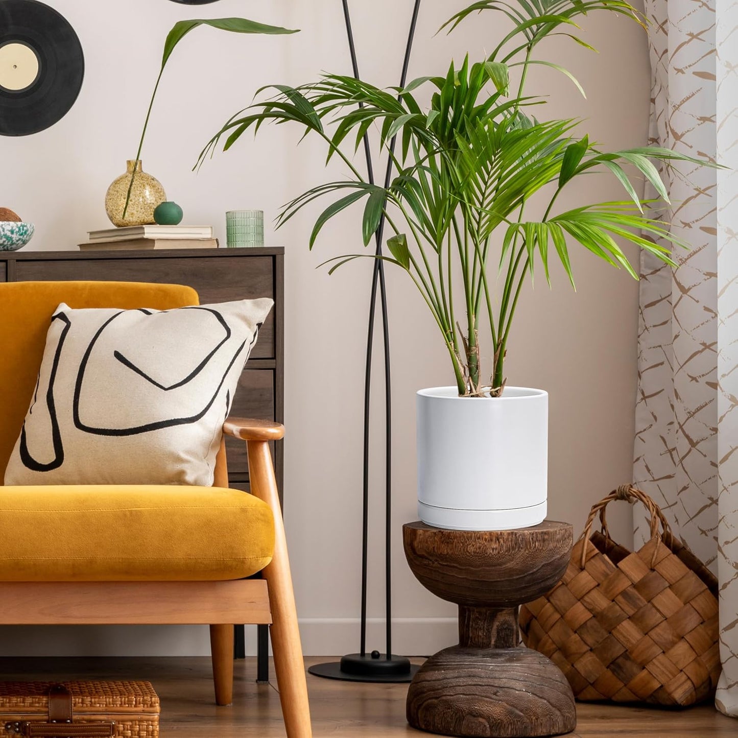 D'vine Dev Set of 2 Plants Pots, 8.2 Inch Ceramic Planter Pot for Plants with Drainage Hole and Saucer, White, 94-V-D-1