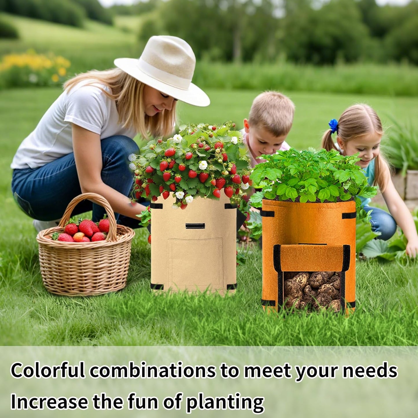 KONGDY 5 Pack 10 Gallon Potato Grow Bags, Heavy Duty Thick Aeration Nonwoven Fabric Pots with Handles, Colorful Plant Grow Bags for Outdoor Garden Potato, Tomato and Vegetables