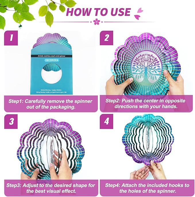 Decoroca Hanging Wind Spinner - Tree of Life 12in Wind Spinner Outdoor, Stainless Steel Wind Spinners Yard Garden Decor Indoor, Kinetic 3D Metal Crafts Ornaments Decoration