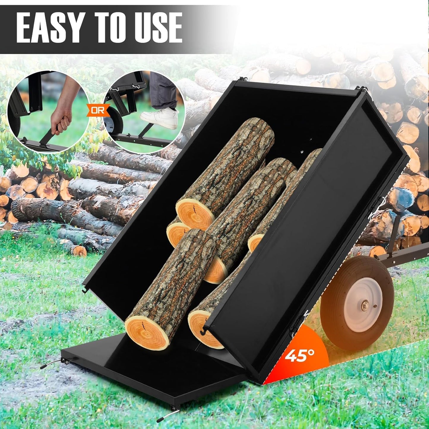 500LB Heavy Duty Steel Dump Cart Trailer - 11.4 Cu Ft Capacity Tow Behind Utility Trailer for ATV, Lawn Tractor, Riding Mower - Removable Tailgate & Dumping Feature, Black