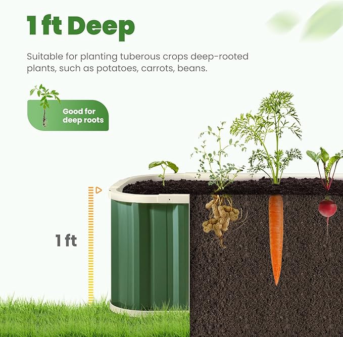 KING BIRD Raised Garden Bed Quick-Install Galvanized Planter Garden Box Outdoor for Gardening, Vegetables, Flowers 7.2x1.7x1 Ft, Green