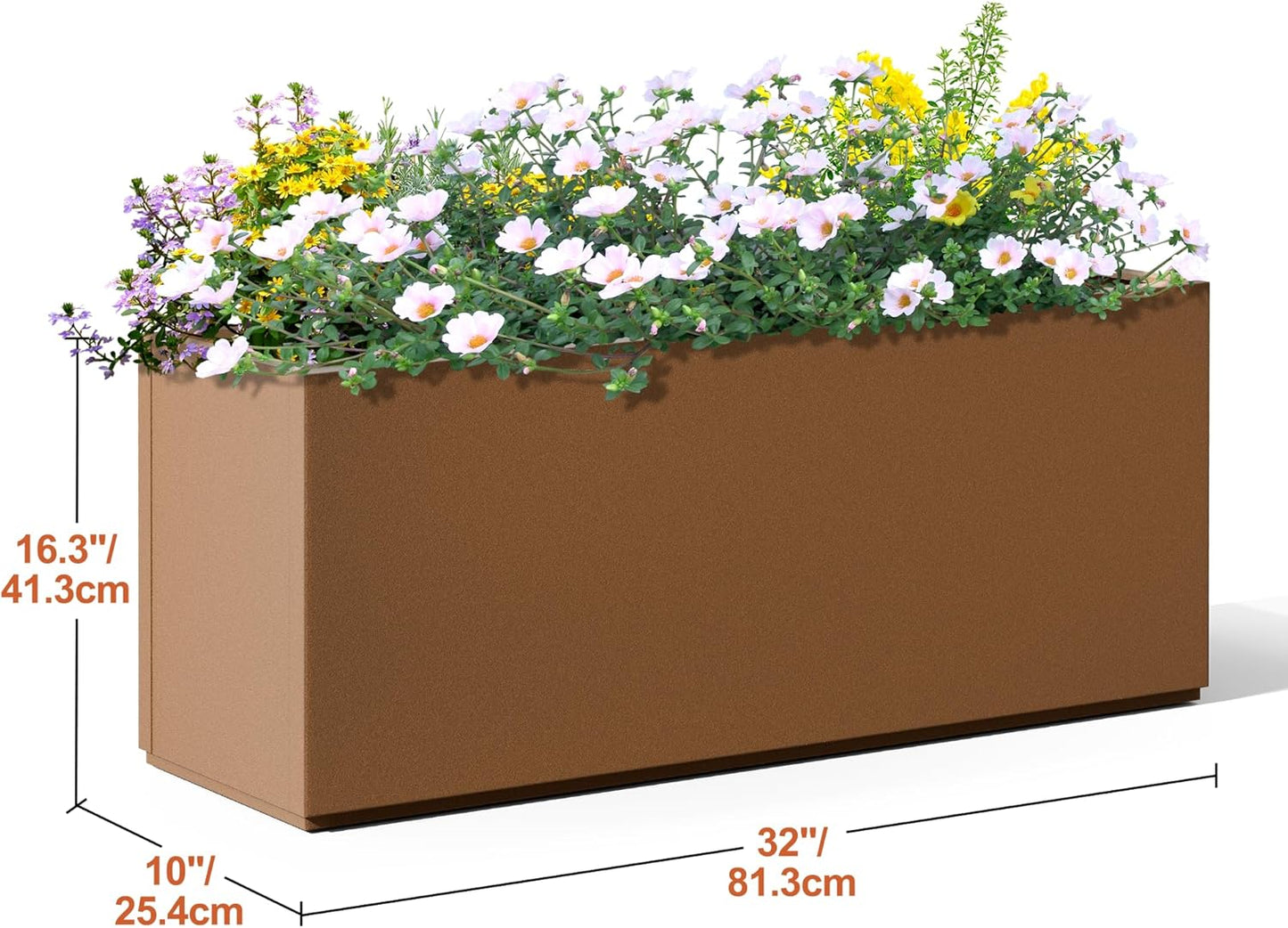 Metal Rectangular Planter for Outdoor Plants, Coated Large Planter Box with Drainage, Outdoor Patio PLanters with Sturdy Thickened Material for Yard, Garden